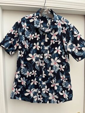Coofandy Casual Navy Hawaiian Short Sleeve Button-Down Shirt. Mens size M
